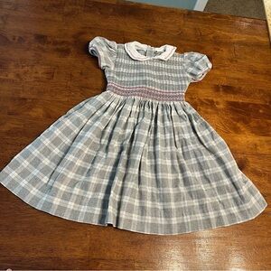 Carriage Boutique gray white plaid pink smocked dress 100% cotton size 4T